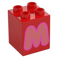 Duplo Brick 2 × 2 × 2 with Coral 'M' Print