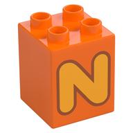 Duplo Brick 2 × 2 × 2 with Bright Light Orange 'N' Print Orange