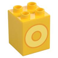 Duplo Brick 2 × 2 × 2 with Bight Light Yellow 'O' Print Yellow