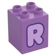 Duplo Brick 2 × 2 × 2 with Lavender 'R' Print Mittellavendel