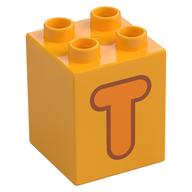 Duplo Brick 2 × 2 × 2 with Orange 'T' Print Bright Light Orange
