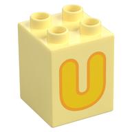 Duplo Brick 2 × 2 × 2 with Yellow 'U' Print Bright Light Yellow