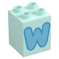 Duplo Brick 2 × 2 × 2 with Medium Azure 'W' Print Hellaqua