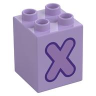 Duplo Brick 2 × 2 × 2 with Medium Lavender 'X' Print Lavender