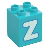 Duplo Brick 2 × 2 × 2 with Light Aqua 'Z' Print Mittelazur