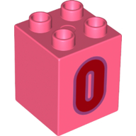 Duplo Brick 2 × 2 × 2 with Red '0' Print Coral