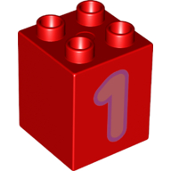 Duplo Brick 2 × 2 × 2 with Coral '1' Print Rot