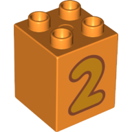 Duplo Brick 2 × 2 × 2 with Yellow '2' Print Orange