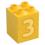 Duplo Brick 2 × 2 × 2 with Bright Light Yellow '3' Print Yellow