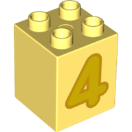 Duplo Brick 2 × 2 × 2 with Yellow '4' Print Bright Light Yellow