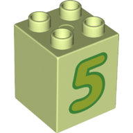 Duplo Brick 2 × 2 × 2 with Lime '5' Print Yellowish Green