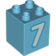 Duplo Brick 2 × 2 × 2 with Light Aqua '7' Print Mittelazur