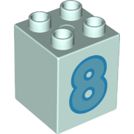 Duplo Brick 2 × 2 × 2 with Medium Azure '8' Print Light Aqua