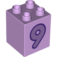 Duplo Brick 2 × 2 × 2 with Medium Lavender '9' Print Lavender