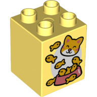 Duplo Brick 2 × 2 × 2 with Fish, Bowl, and Cat Face Print Bright Light Yellow