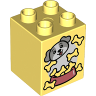 Duplo Brick 2 × 2 × 2 with Bones, Bowl, and Dog Face Print Bright Light Yellow