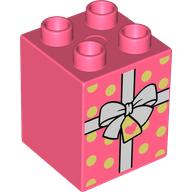 Duplo Brick 2 × 2 × 2 with Ribbon and Gift Tag Print Koralle