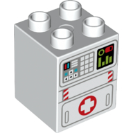 Duplo Brick 2 × 2 × 2 with Medic Cross Symbol, Buttons, Controls, Low Battery Display Print White