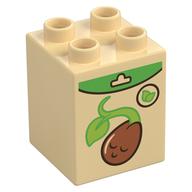 Duplo Brick 2 × 2 × 2 with Sprouting Brown Bean print Tan