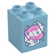 Duplo Brick 2 × 2 × 2 with Bar of Soap and Bubbles Print Medium Azure