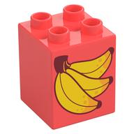 Duplo Brick 2 × 2 × 2 with Bananas Print Coral