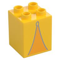 Duplo Brick 2 × 2 × 2 with Orange Tent Opening print Yellow