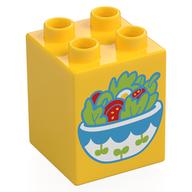 Duplo Brick 2 × 2 × 2 with Salad Bowl print Yellow