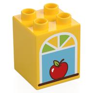 Duplo Brick 2 × 2 × 2 with Arched Window, Apple print Yellow