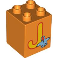 Duplo Brick 2 × 2 × 2 with 'J' and Jacket Print Orange