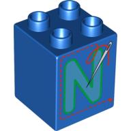 Duplo Brick 2 × 2 × 2 with 'N' and Needle Print Blau