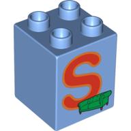 Duplo Brick 2 × 2 × 2 with 'S' and Sofa / Couch Print Medium Blue