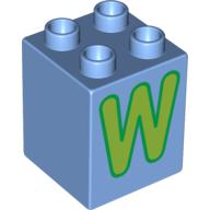 Duplo Brick 2 × 2 × 2 with 'W' Print Medium Blue