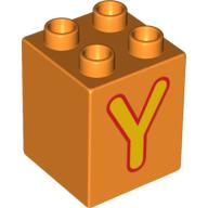 Duplo Brick 2 × 2 × 2 with 'Y' Print Orange