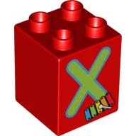 Duplo Brick 2 × 2 × 2 with 'X' and Xylophone Print Red