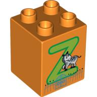Duplo Brick 2 × 2 × 2 with 'Z' and Zebra in Zoo Print Orange