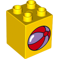 Duplo Brick 2 × 2 × 2 with Medium Lavender and Red Beach Ball Print Gelb
