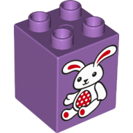 Duplo Brick 2 × 2 × 2 with White and Red Bunny Rabbit Print Mittellavendel
