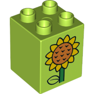 Duplo Brick 2 × 2 × 2 with Stem, Leaf and Orange and Yellow Sunflower on Both Sides Print Limette
