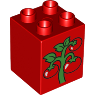 Duplo Brick 2 × 2 × 2 with Green Vine with 3 Red Tomatoes Print Rot