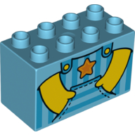 Duplo Brick 2 × 4 × 2 with Overall, Hands in Pockets, Star Print Medium Azure