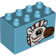 Duplo Brick 2 × 4 × 2 with Zebra Head Print Medium Azure