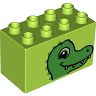 Duplo Brick 2 × 4 × 2 with Crocodile Head Print Lime