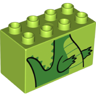 Duplo Brick 2 × 4 × 2 with Crocodile Torso Print Lime