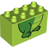 Duplo Brick 2 × 4 × 2 with Crocodile Legs Print Lime