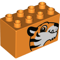 Duplo Brick 2 × 4 × 2 with Tiger Head Print Orange