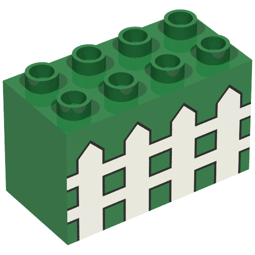 Duplo Brick 2 × 4 × 2 with Fence Print Green