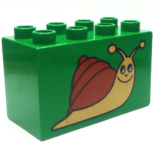 Duplo Brick 2 × 4 × 2 with Snail Print Green