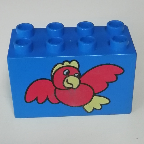 Duplo Brick 2 × 4 × 2 with Big Red Bird Print Blau