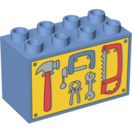 Duplo Brick 2 × 4 × 2 with Tools on Yellow Background Print Medium Blue