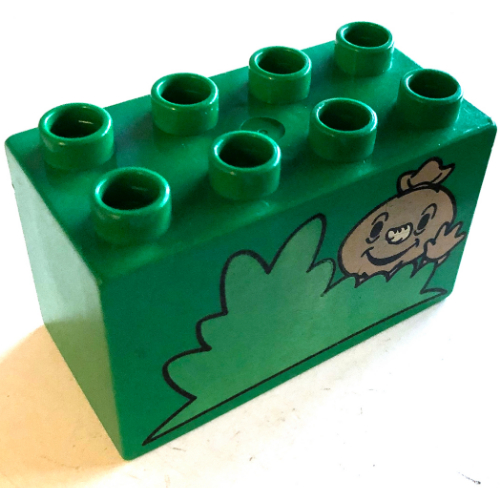 Duplo Brick 2 × 4 × 2 with Bush and Spud the Scarecrow Print Green